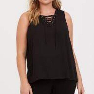 Torrid Black Lace Up Georgette Sleeveless Lightweight Tank Top 0X‎